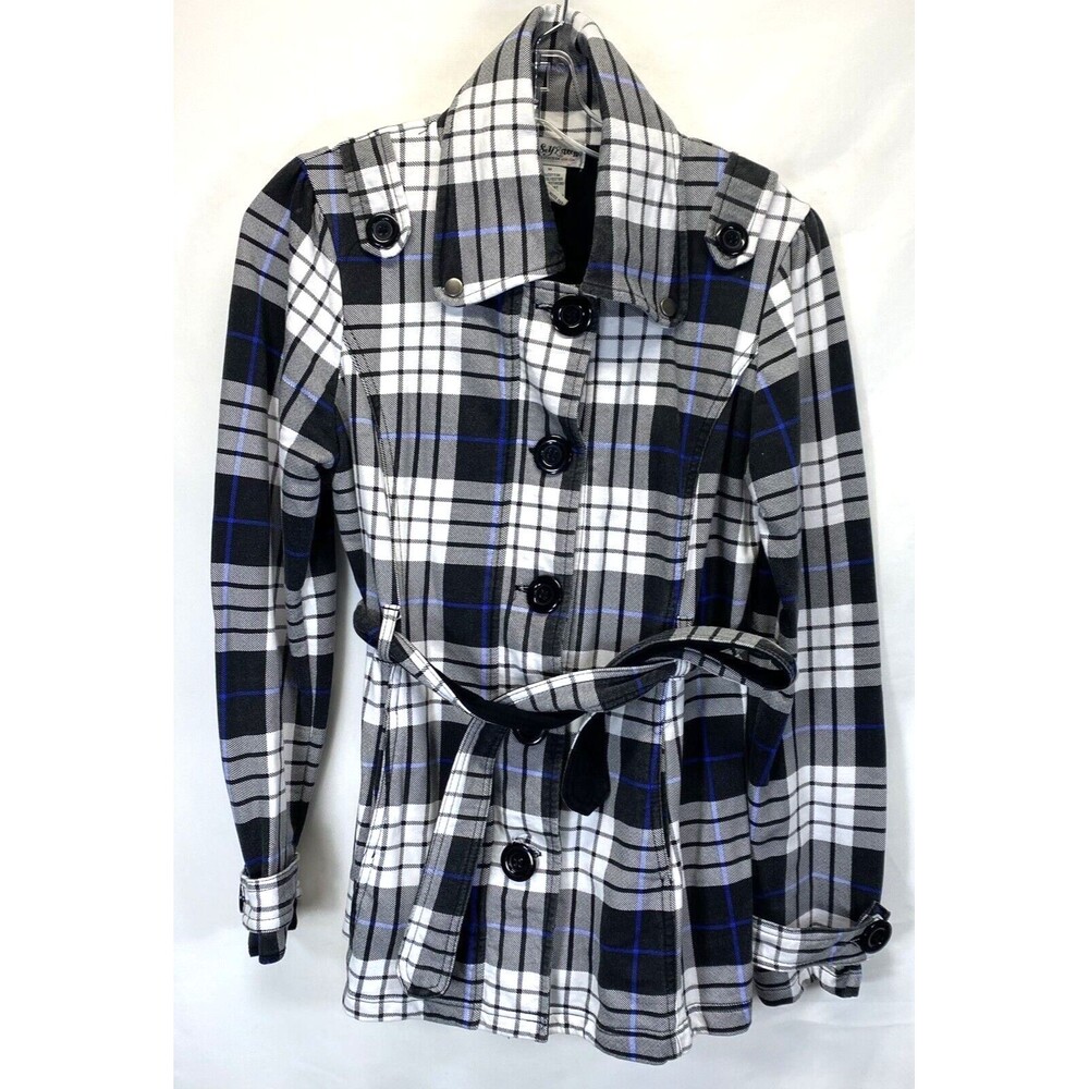 Self Esteem Women Sz M Jacket Black White Plaid Belted Single Breasted w/defect